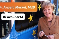 CDU Europawahlen 2014 Wahlkampf auf Europäisch teAM Deutschland Promotion Euroliner Full-Wrapping Wahlkampfbus Angela Merkel Closeup
