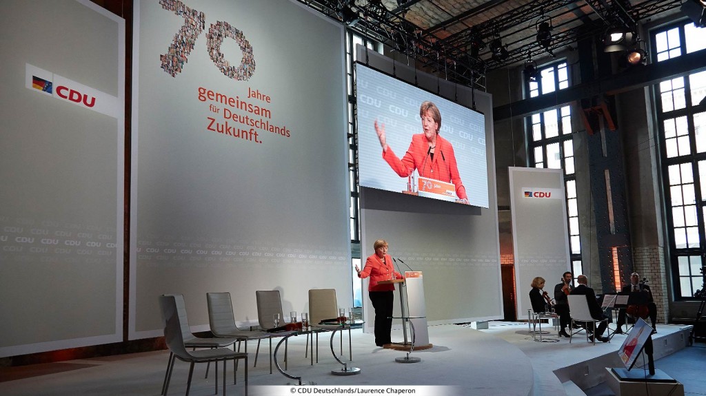 CDU Bundesparteitag 2015 Deutsche Einheit Festakt E-Werk Berlin Angela Merkel 70 Jahre gemeinsam für Deutschlands Zukunft Gestaltung und Planung von Erlebnisräumen Veranstaltungsdesign